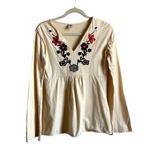 Prana Top Floral Embroidery Long Bell Sleeve V Neck  Womens Sz M